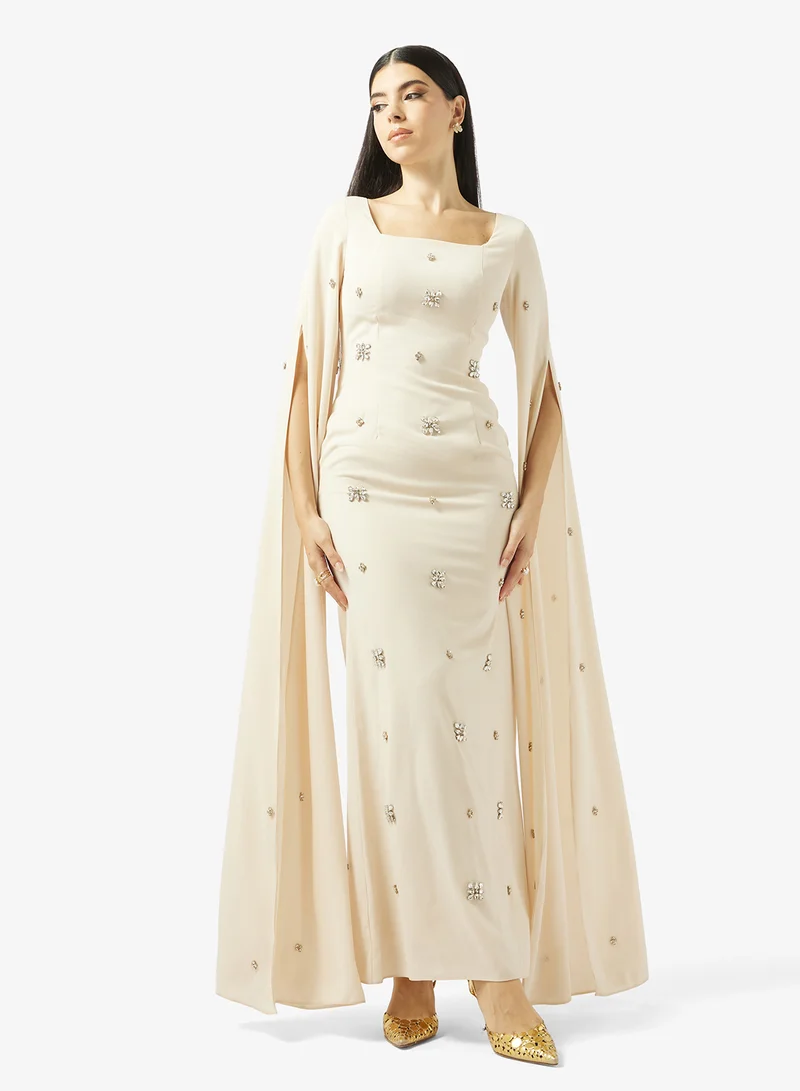 Akadia Fashion FLARE OPEN SLEEVES CRYSTAL CREPE